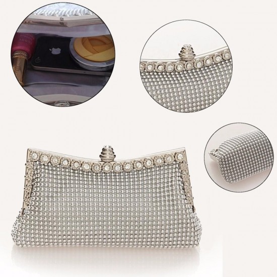 Women Ladies Pearl Crystal Diamante Wedding Prom Party Clutch Handbag Purse Bag