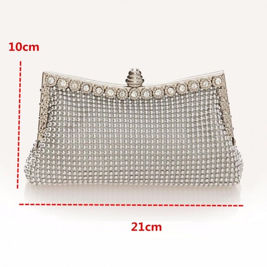 Women Ladies Pearl Crystal Diamante Wedding Prom Party Clutch Handbag Purse Bag