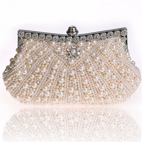 Women Luxury Pearl Handmade Evening Bag Diamond Clutch Bridal Party Handbags