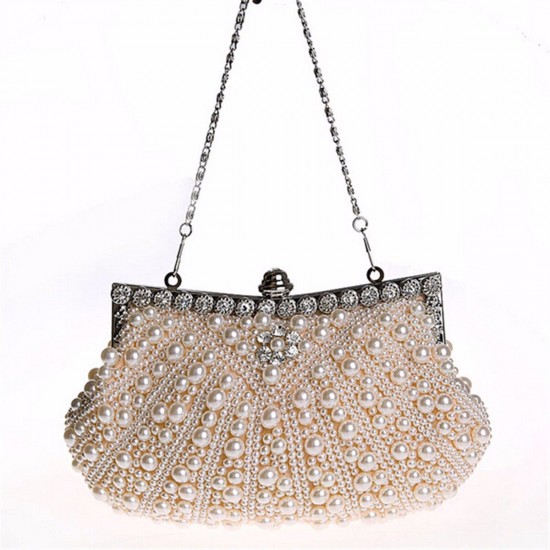 Women Luxury Pearl Handmade Evening Bag Diamond Clutch Bridal Party Handbags