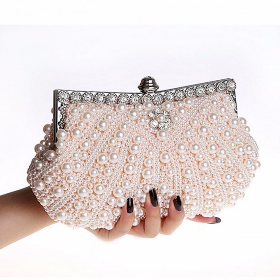 Women Luxury Pearl Handmade Evening Bag Diamond Clutch Bridal Party Handbags