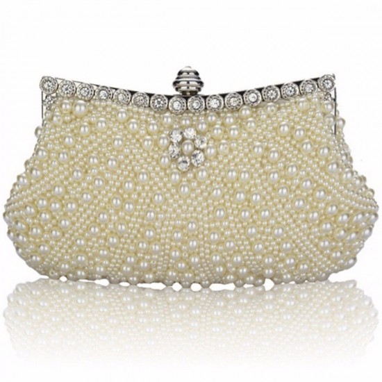 Women Luxury Pearl Handmade Evening Bag Diamond Clutch Bridal Party Handbags