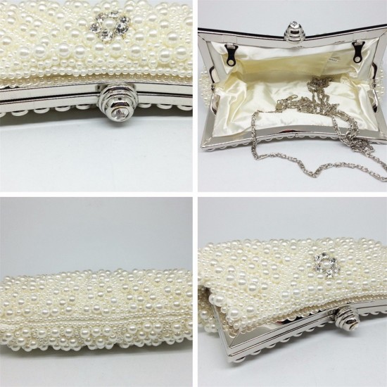 Women Luxury Pearl Handmade Evening Bag Diamond Clutch Bridal Party Handbags