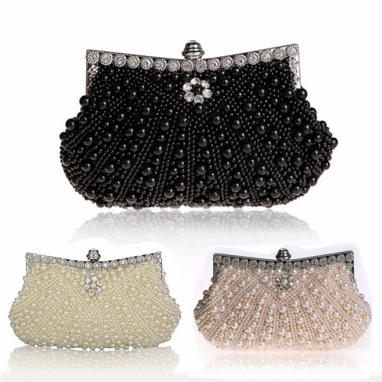 Women Luxury Pearl Handmade Evening Bag Diamond Clutch Bridal Party Handbags