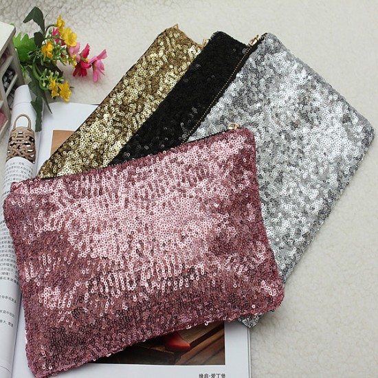 Womens Ladies Sequin Clutch Purse Evening Party Handbag Bag