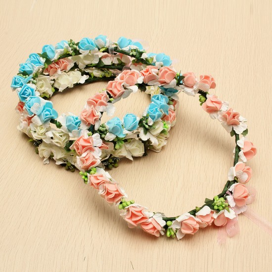 1Pcs Bride Girl Rose Flower Crown Headband Wedding Prom Beach Floral Garland Hairband