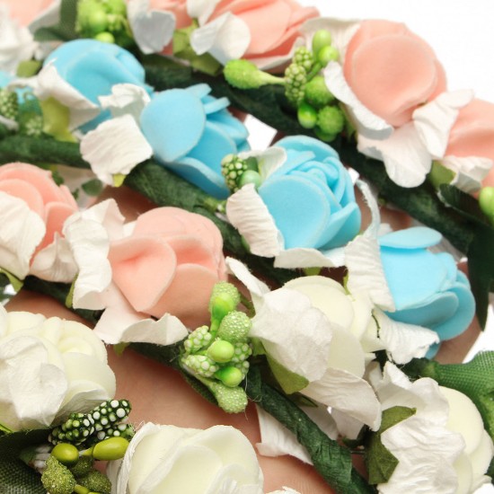 1Pcs Bride Girl Rose Flower Crown Headband Wedding Prom Beach Floral Garland Hairband
