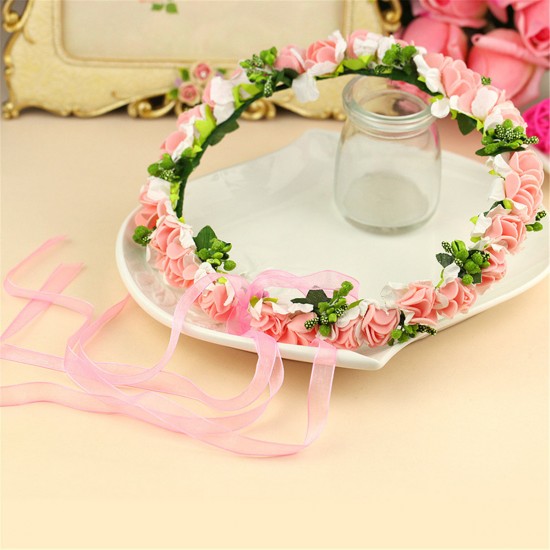 1Pcs Bride Girl Rose Flower Crown Headband Wedding Prom Beach Floral Garland Hairband