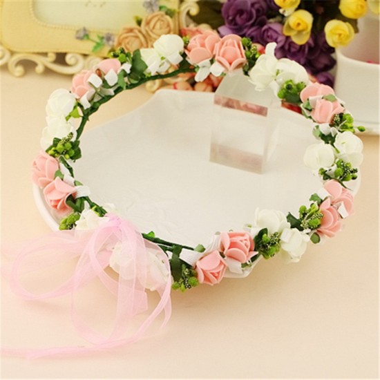 1Pcs Bride Girl Rose Flower Crown Headband Wedding Prom Beach Floral Garland Hairband