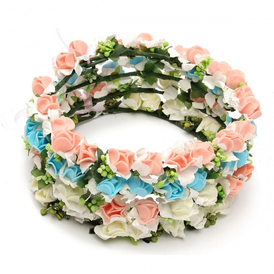 1Pcs Bride Girl Rose Flower Crown Headband Wedding Prom Beach Floral Garland Hairband