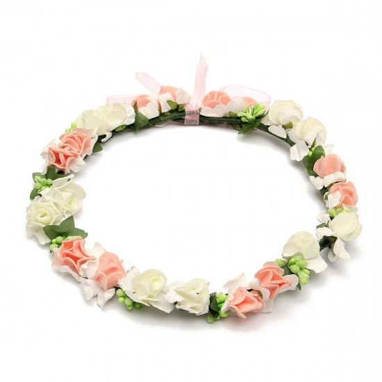 1Pcs Bride Girl Rose Flower Crown Headband Wedding Prom Beach Floral Garland Hairband