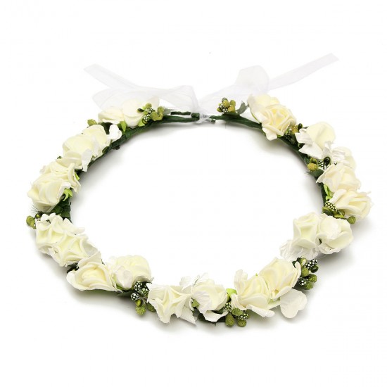 1Pcs Bride Girl Rose Flower Crown Headband Wedding Prom Beach Floral Garland Hairband