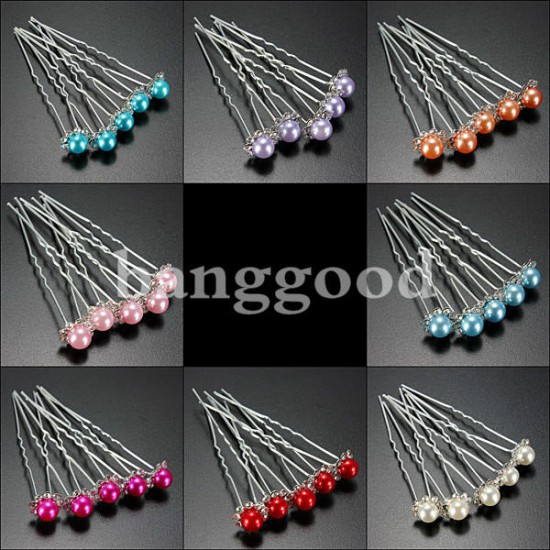 5pcs Wedding Crystal Rhinestone Pearl Flower Hairpins