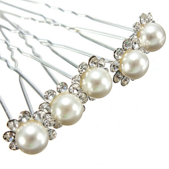 5pcs Wedding Crystal Rhinestone Pearl Flower Hairpins