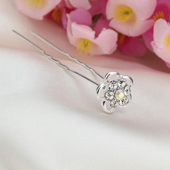 Bridal Wedding Hair Accessories Flower Rhinestone U-clip Hairpin