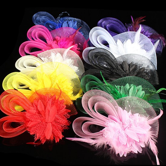 Bridal Wedding Sweet Small Flower Feather Headdress Hat Clip Hair Band