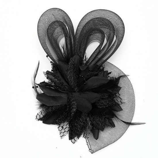 Bridal Wedding Sweet Small Flower Feather Headdress Hat Clip Hair Band