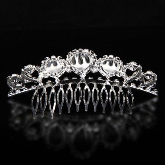 Bride Elegant Pearl Rhinestone Inlay Crown Tiara Hair Comb Wedding Accessories