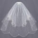 2 Layers Bride Elbow Beaded Edge Pearl White Ivory Bridal Wedding Veil with Comb