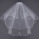 2 Layers Bride White Ivory Elbow Beaded Edge Embroidery Pearls Bridal Veil With Comb