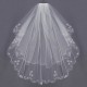 2 Layers Bride White Ivory Elbow Beaded Edge Embroidery Pearls Bridal Veil With Comb