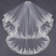 2 Layers Embroidery Lace Pearl Beaded Edge Bridal Wedding Elbow Veil With Comb