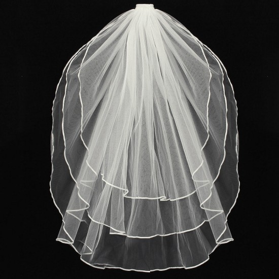 3 Layers Bride Ivory White Wedding Bridal Short Satin Edge Veil With Comb