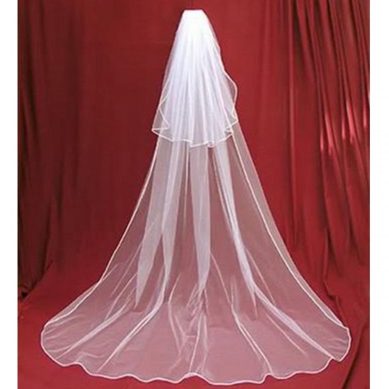 3 Metres Two Layers Long Wedding Veil Comb Soft Tulle Cut Edge Cathedral Bride Accessories