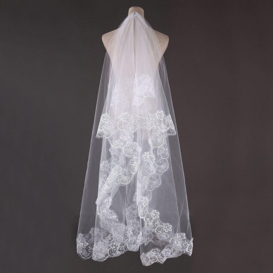 3M Bride White Ivory Elegant Cathedral Length Wedding Bridal Veil With Lace Edge