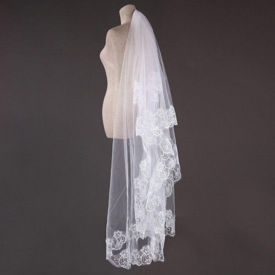 3M Bride White Ivory Elegant Cathedral Length Wedding Bridal Veil With Lace Edge