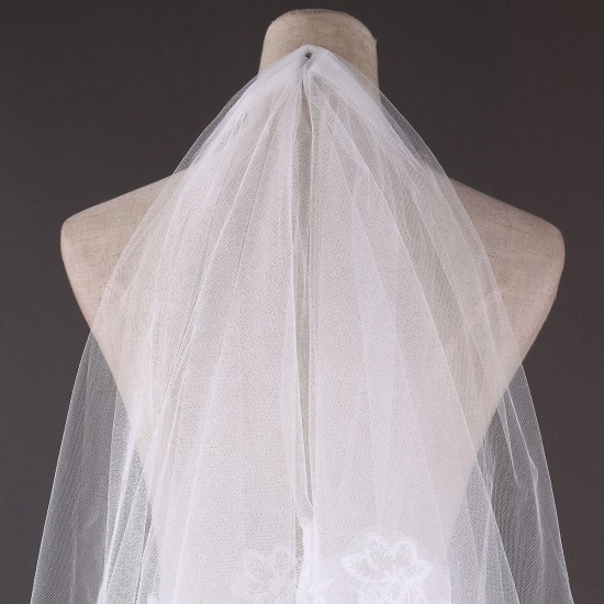 3M Bride White Ivory Elegant Cathedral Length Wedding Bridal Veil With Lace Edge