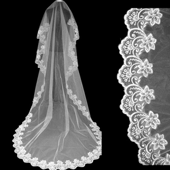 3M Large Tail Soft Yarn Lace Bridal Veil Wedding Accessories