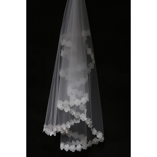 Bride Cathedral Wedding Flower Lace White Veil Long Mantilla Hair Accessories