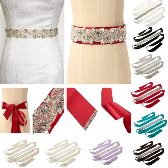 Bride Rhinestone Bead Ribbon Elegant Party Dress Sash Belt Wedding Cocktail Dress Accessories