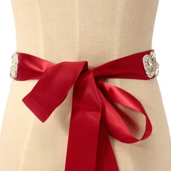 Bride Rhinestone Bead Ribbon Elegant Party Dress Sash Belt Wedding Cocktail Dress Accessories
