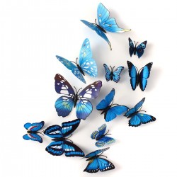 12Pcs 3D Blue Butterfly Wall Stickers Art Decals Home Wedding Party Decoration