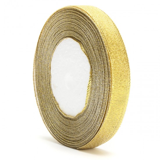 12mm 25 Yards Wire Edge Gold Silver glitter Effect Ribbon Wedding Party Gift Packing Accessories