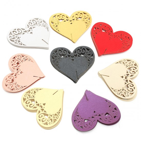 10Pcs Heart Wedding Name Place Cards  Wine Glass Laser Cut Pearlescent Card Party Accessories