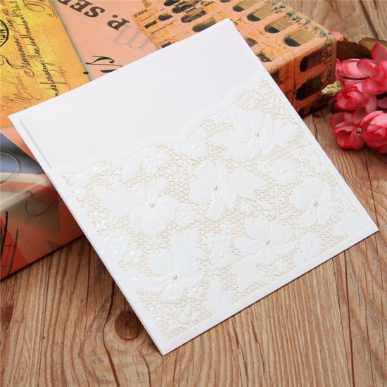 10Pcs Laser Cut Flower Hollow Out Bead Wedding Evening Invitations Cards Envelopes Seals