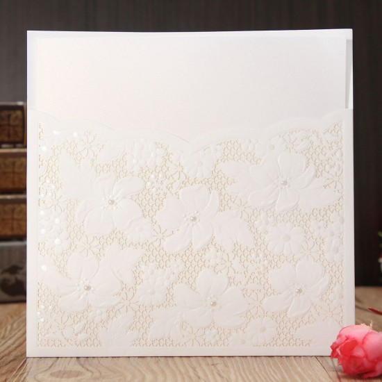 10Pcs Laser Cut Flower Hollow Out Bead Wedding Evening Invitations Cards Envelopes Seals