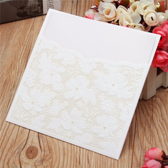 10Pcs Laser Cut Flower Hollow Out Bead Wedding Evening Invitations Cards Envelopes Seals