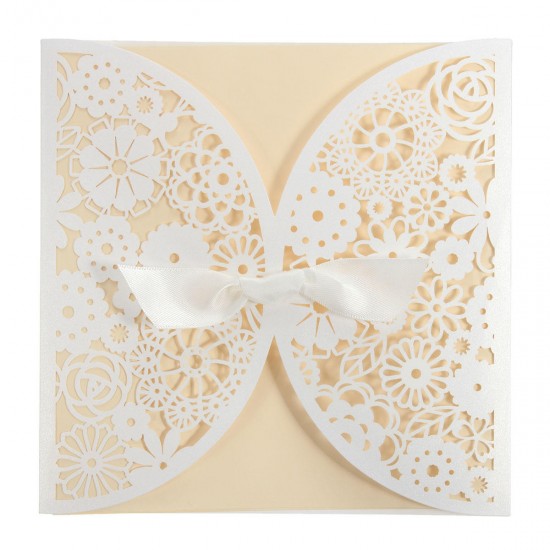 10Pcs Laser Cut Hollow Out Bowknot Wedding Evening Invitations Cards Personalized Envelopes Seals