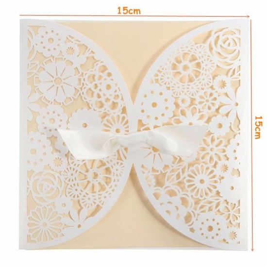 10Pcs Laser Cut Hollow Out Bowknot Wedding Evening Invitations Cards Personalized Envelopes Seals