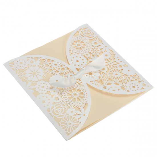 10Pcs Laser Cut Hollow Out Bowknot Wedding Evening Invitations Cards Personalized Envelopes Seals