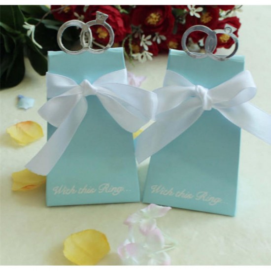 10pcs Blue Diamond Ring Style Paper Wedding Candy Boxes