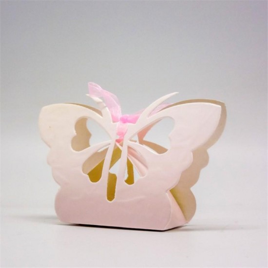 12Pcs Paper Butterfly Hollow Out Ribbon Candy Box Gift Party Wedding Favors