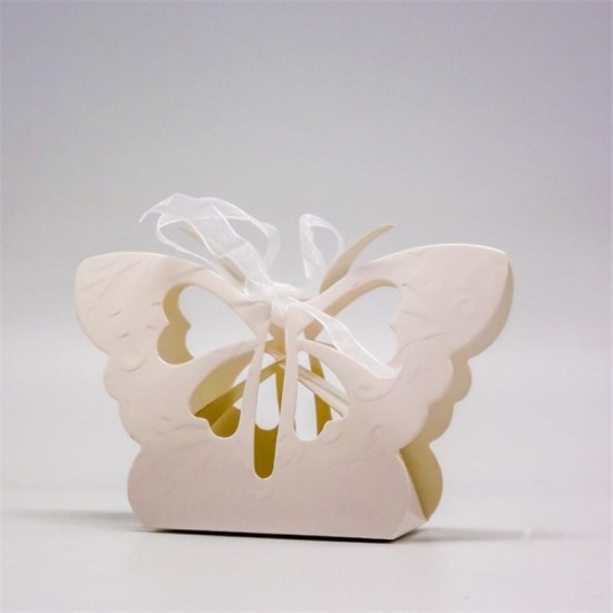 12Pcs Paper Butterfly Hollow Out Ribbon Candy Box Gift Party Wedding Favors