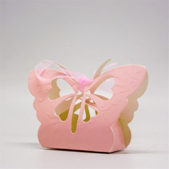 12Pcs Paper Butterfly Hollow Out Ribbon Candy Box Gift Party Wedding Favors