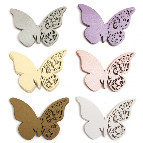 20Pcs Butterfly Wedding Name Place Cards Wine Glass Laser Cut Pearlescent Card Party Accessories