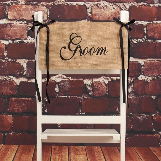 Bride Groom Wedding Chair Bunting Hessian Burlap Banner Party Decoration